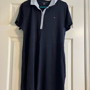 Tommy Hilfiger Navy Polo Dress with White Collar and striped Navy and white